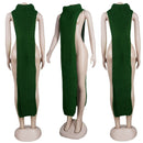 HAOYUAN Sexy de punto lateral Split suéter vestido sin mangas ropa de primavera para mujeres Y2k trajes fiesta de cumpleaños vestidos largos Maxi