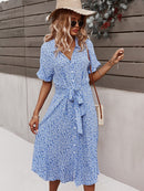 Primavera Verano señoras vendaje vestido mujer Casual medio manga larga botón estampado Floral vacaciones estilo elegante vestido femenino 2022 nuevo