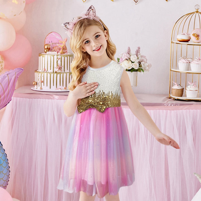 DXTON Mädchen Kleidung für Sommer Prinzessin Kleider Kinder Flare Ärmel Einhorn Druck Kleid Mädchen Party Kleider Kinder Kleidung 3-8 Jahre