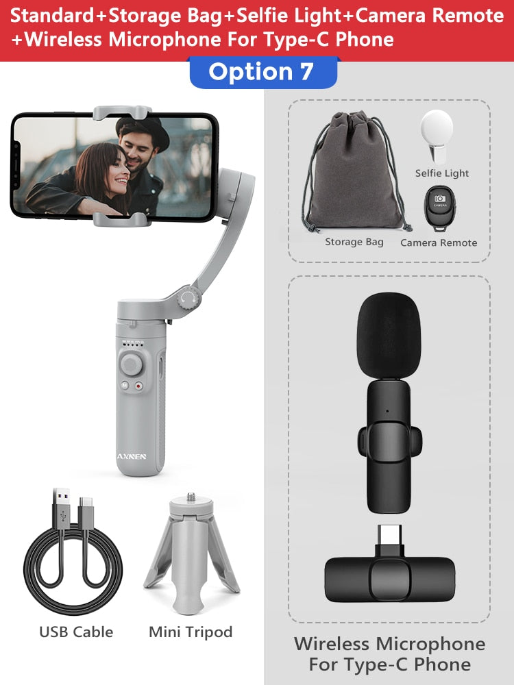 AXNEN HQ3 3-Axis Smartphone plegable Handheld Gimbal Cellphone Video Record Vlog Estabilizador para iPhone 13 Xiaomi Huawei Samsung