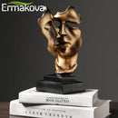 ERMAKOVA 27 cm pareja besándose cara humana escultura resina máscara estatua adorno de mesa para decoración del hogar, regalos de boda