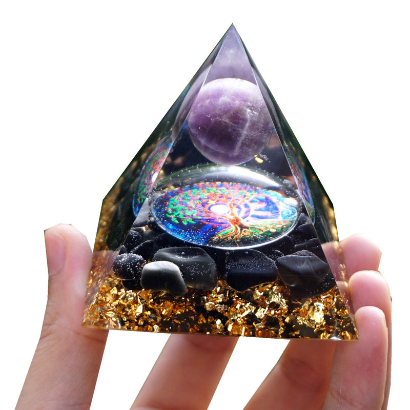 Pirámide de orgonita, esfera de Cristal de amatista de 60mm con piedra de Cristal Natural de obsidiana, multiplicador de Chakra Reiki curativo energético de orgonita