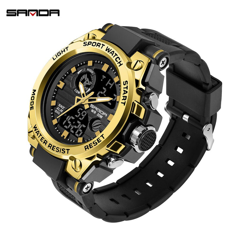 SANDA Marke Herrenuhr Military Outdoor Sports Wasserdichte Uhren Dual Display Quarz LED Digitaluhr Relogio Masculino