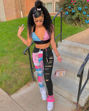 Bandana Print Damen Jeans Distressed Skinny Denim Pants Flare Slim Bottoms Fitness Herbst Winter Streetwear Outfits Hose