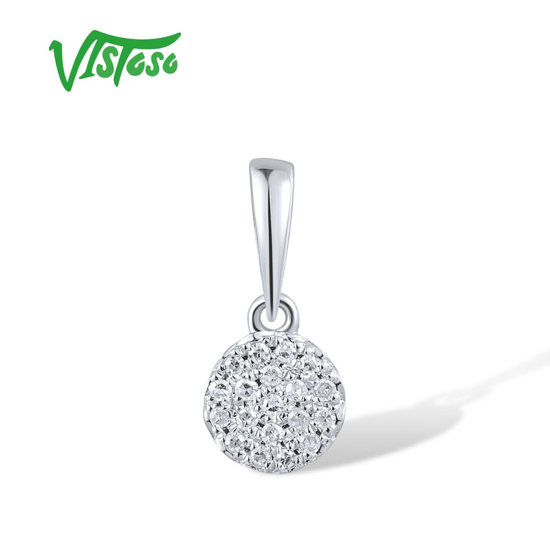 VISTOSO Gold Pendants For Women Authentic 14K 585 Yellow Gold Small Round Circle Sparkling Diamond Necklace Pendant Fine Jewelry