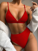 INGAGA Sexy V-Ausschnitt Bikinis Gerippte Damen Badeanzüge Hohe Taille Bademode Damen 2022 Biquini Set High Cut Badeanzüge Beachwear
