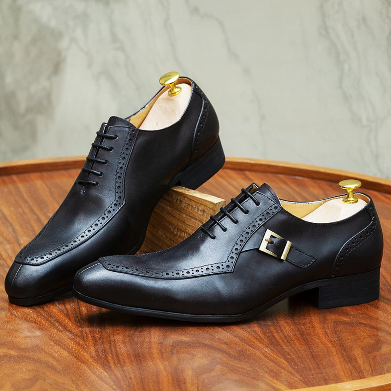 Luxury Leather Mens Design Dress Shoe Office Business Wedding Formal Shoes Brown Lace Up Buckle Pointed Toe Oxford Shoes for Men