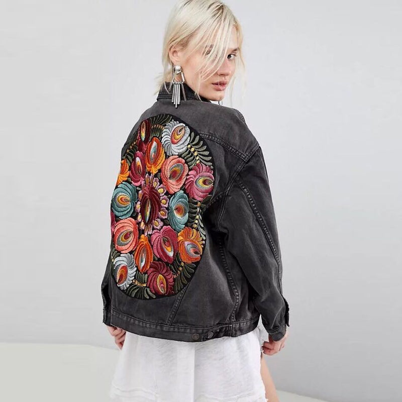 Gypsylady floral bestickte Jeansjacke schwarz lässig schick Winterjacke Damen Bohemian warme Jacke Mantel 2022 New Chaquetas