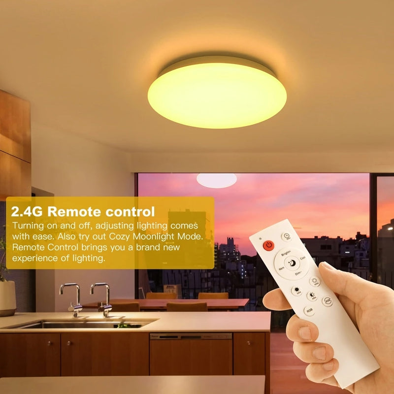 Smart WIFI LED Ceiling Light, RGB Dimmable, Remote Control Voice Control APP Control for Bedroom Living Room Ambient Light 28W