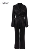 Bclout Green Vintage Two Piece Sets Women Autumn Suits Of Elegant Woman Long Sleeve Top And High Waist Pants 2 Piece Set Female