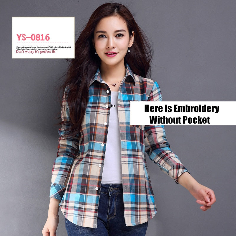 S-4XL Frauen Baumwollhemd Frühling Herbst Winter 2022 Neue Casual Langarm Gebürstet Plaid Streifen Shirts Mädchen Tops Bluse Weiblich