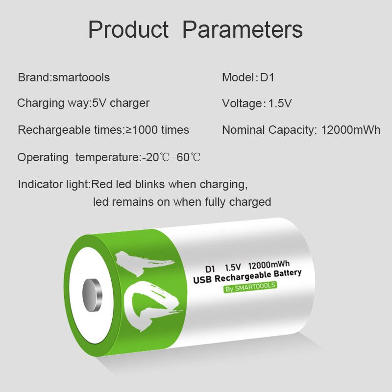 Nueva batería recargable de litio de 12000 mWh de tamaño D, baterías de iones de litio de carga USB para calentador de agua doméstico con estufa de gas natural