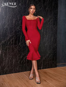 Adyce 2022 Neue Herbst Winter Frauen Aprikose Figurbetontes Verbandkleid Sexy Meerjungfrau Langarm Dame Club Promi Runway Partykleid