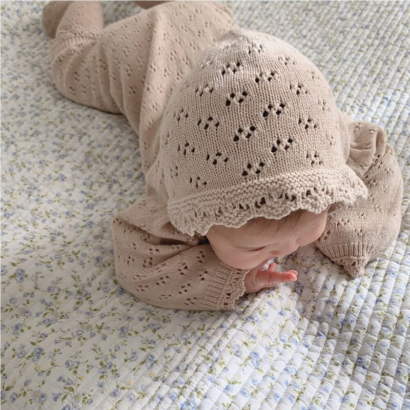 HoneyCherry Autumn New Baby Romper Knitted Jumpsuit Baby Girl Lace Long-Sleeved Romper Hooded Crawling Clothes