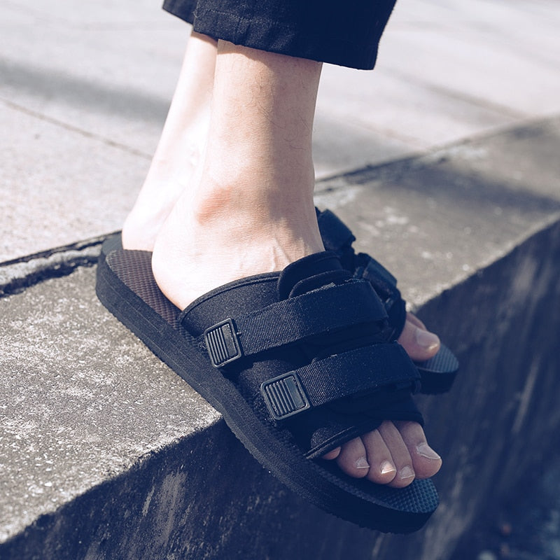 Summer Men Slippers Fashion Hook&amp;loop Canvas Casual Lovers Shoes Slip-on Beach Slippers Summer Men Shoes flip flops size 35-46