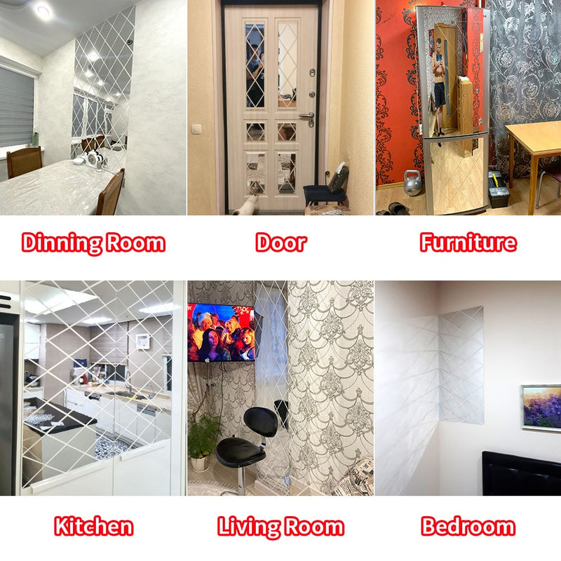 Pegatina de pared de espejo 3D, 17/32/58 Uds., bricolaje, diamantes, rombos, superficie de espejo acrílico, pegatinas de pared, decoración para sala de estar, pegatina de pared