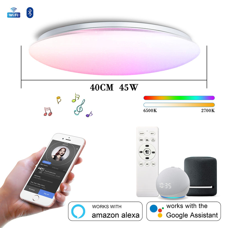 Luces de techo inteligentes con altavoz RGB Color regulable aplicación remota Control de voz con Alexa 55W 45W para sala de estar dormitorio