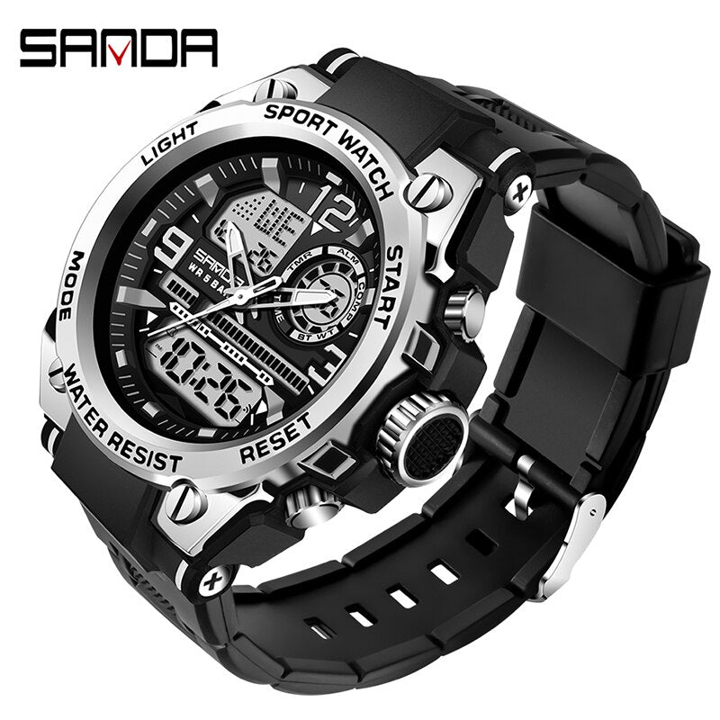 SANDA Marke Herrenuhr Military Outdoor Sports Wasserdichte Uhren Dual Display Quarz LED Digitaluhr Relogio Masculino