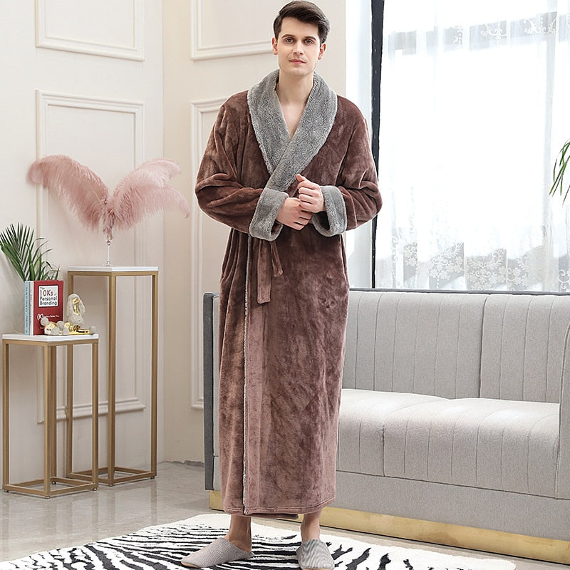 Damen Herren Winter Plus Size Flanell Robe Extra Lang Mit Kapuze Warmer Bademantel Liebhaber Dicker Kimono Bademantel Herren Morgenmantel Roben