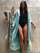 2022 Bikini-Vertuschungen Schwarz Retro Striped Self Belted Damen Sommerkleidung Kimono Kleid Beach Wear Badeanzug Cover Up Q1225