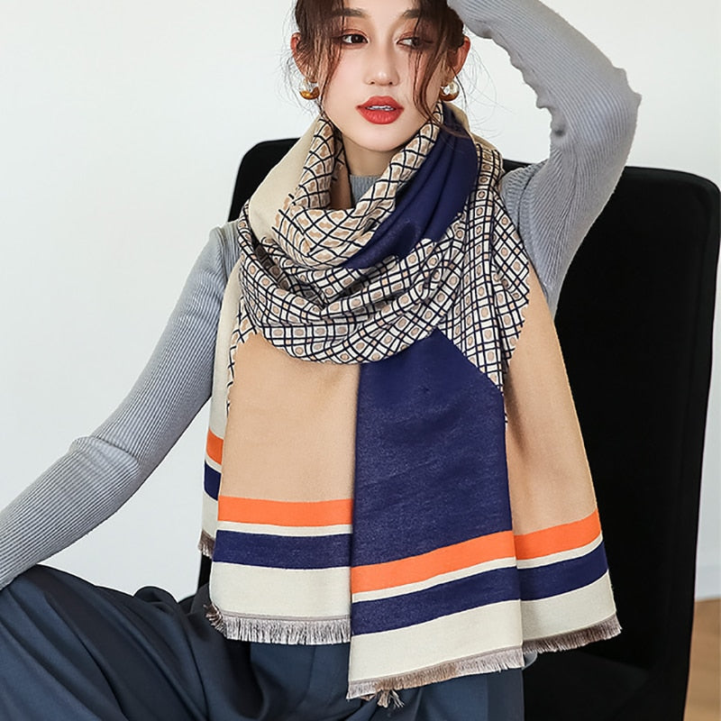 Luxury Horse Print Scarf Women Cashmere Winter Warm Scarves Brand Pashmina Shawls Lady Wraps Bufanda Thick Bandana