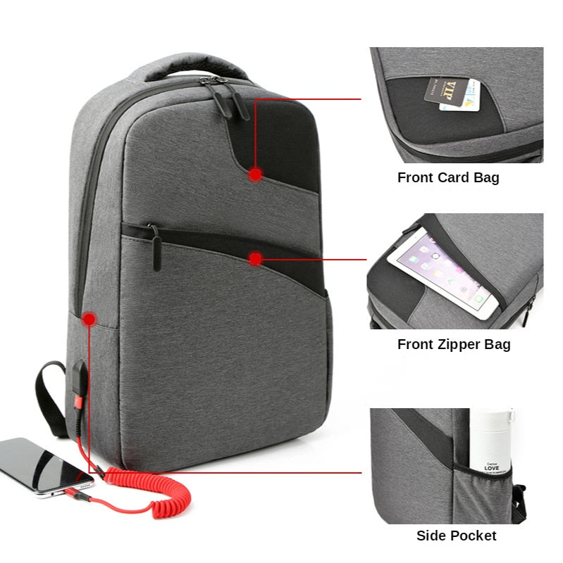 Nueva mochila de negocios para hombres con diseño de carga USB, mochila de negocios para hombres, mochila de viaje para hombres, bolsa de nailon de retazos, mochila para ordenador portátil para hombres