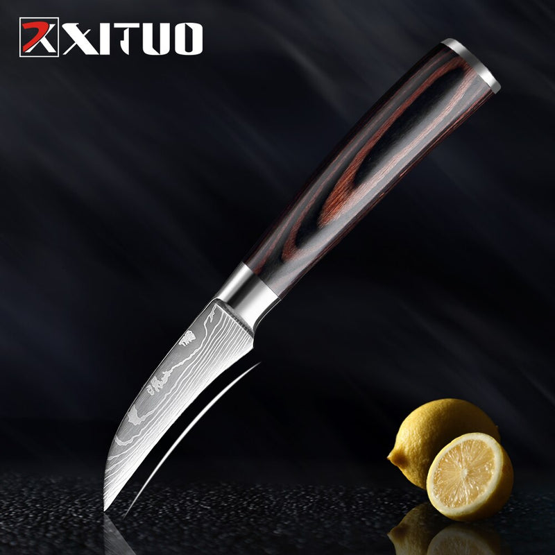 XITUO Kitchen Knife Japanese Knife Cooking Set 3&quot; 5&quot; 7&quot; 8&quot; inch+Laser Damascus Pattern Paring Fruit Vege Chef Knife Kitchen Tool