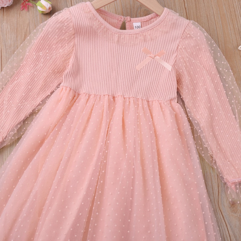 Humor Bear Baby Girls Dress New College Style Student  Spring &amp; Autumn Bow Long Sleeve Dress Kids Clothing Princess Dresses