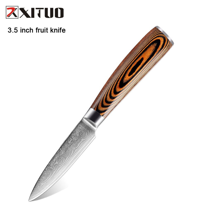 XITUO, 1-4 Uds., juego de cuchillos de cocina, cuchillo de cocina de acero damasco japonés VG10, chef, deshuesado, pelado, Santoku, cuchillos de utilidad, mango de madera