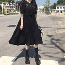 QWEEK Gothic Style Kleid Damen Harajuku Gothic Lolita Goth Kawaii Kleid Punk Niedlich Langarm Schwarz Midikleid 2021 Emo Oversize