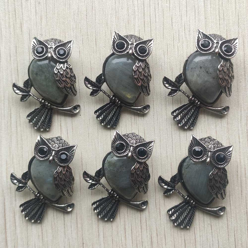 Fashion Vintage copper Plated Owl cute natural tiger eye stone onyx opal pendants for jewelry making wholesale 12pcs/lot free