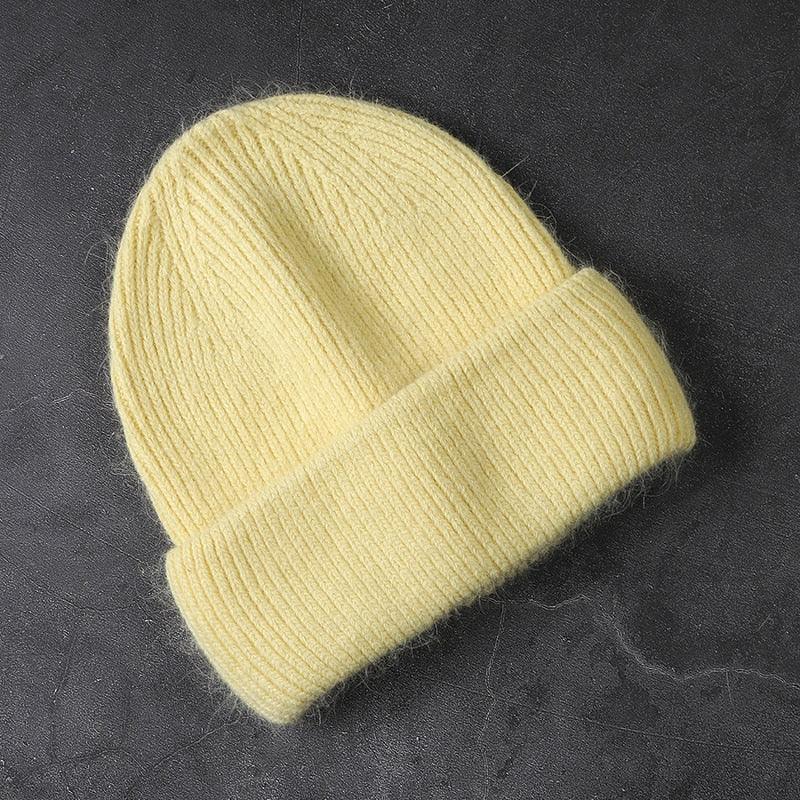 Rabbit Fur Beanies Soft Warm Fluffy  Winter Hat for Women Angora Knitted Hat  Skullies Beanies Female Bonnet Woman Knit Cap