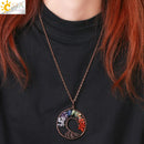 CSJA 7 Chakra Naturstein Anhänger Splitterperlen Wrap Weisheit Baum des Lebens Antik Kupfer plattiert Herz Anhänger für Halskette E269