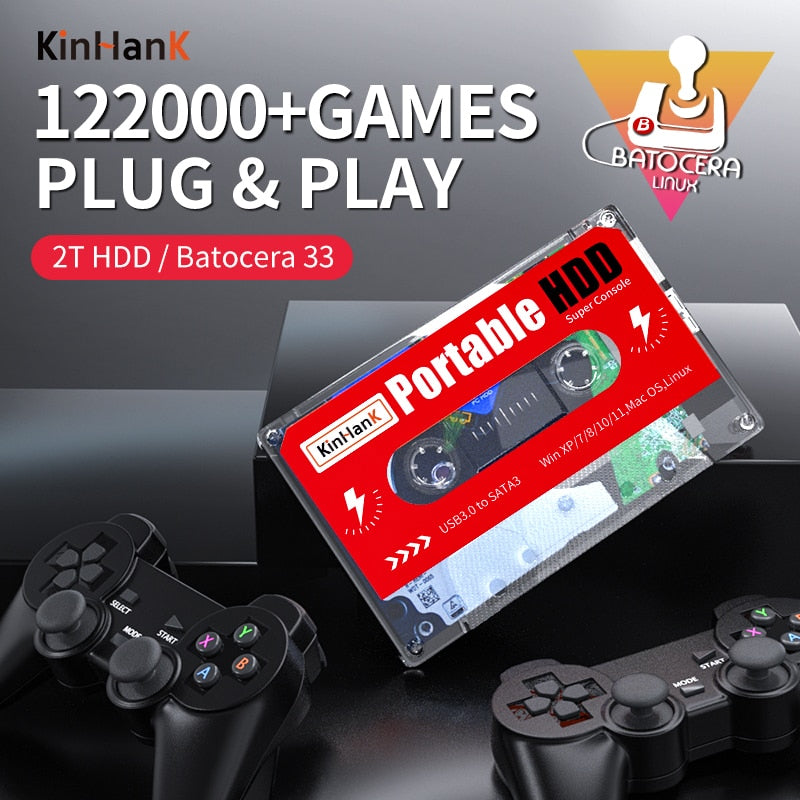 2T HDD mit 122000 Retro-Spielen für PS2/PSP/PS1/Sega Saturn/Wii/Wiiu Batocera 33 Tragbare externe Spielfestplatte 3D-Videospiele