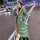 FTLZZ Damen doppelseitige lange Daunenjacke Winter 90% weißer Entendaunenmantel zweireihiger warmer Parkas Schnee Outwear