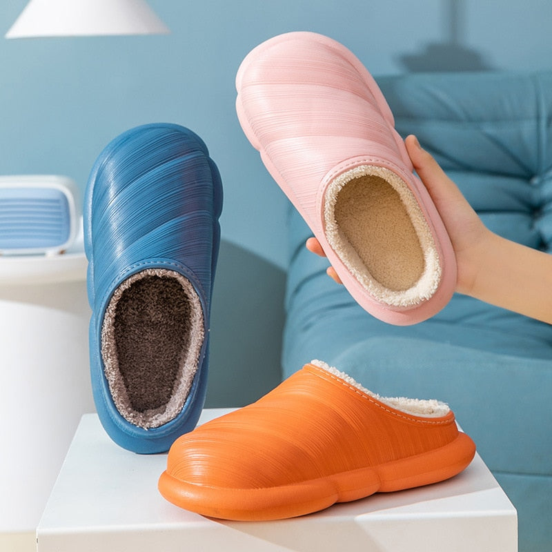 Waterproof Indoor Slippers Women Men Winter Home Floor Shoes Warm Plush Removable Insole Lovers Kitchen Working Slipper SH472