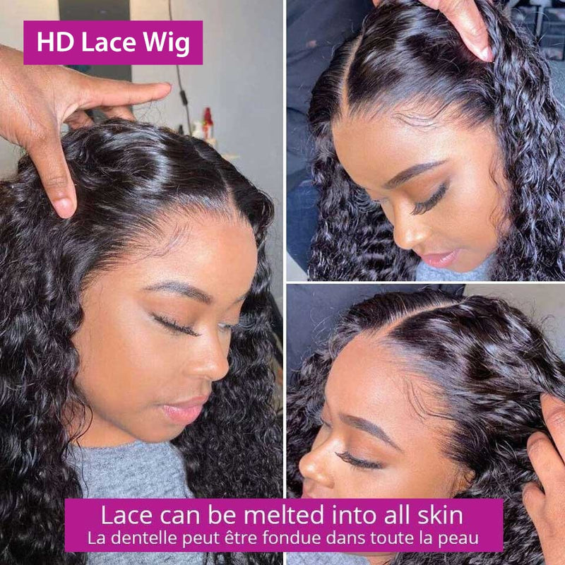 Water Wave 4x4 Frontal Wigs Pre-Plucked Hairline Peruvian Remy Hair HD Lace Closure Wigs For Black Women Curly Human Hair Wigs