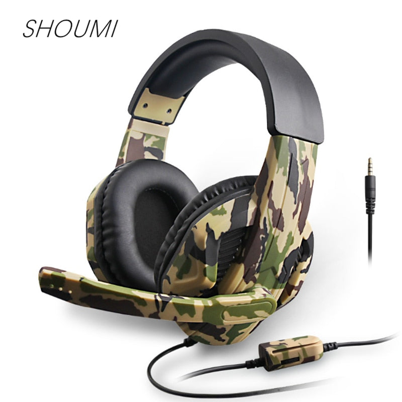 Shoumi Camouflage Gaming Headset Professional Gamer Stereo New Head-mounted Headphone Computer Earphones for PS4 PS3 Xbox Switch