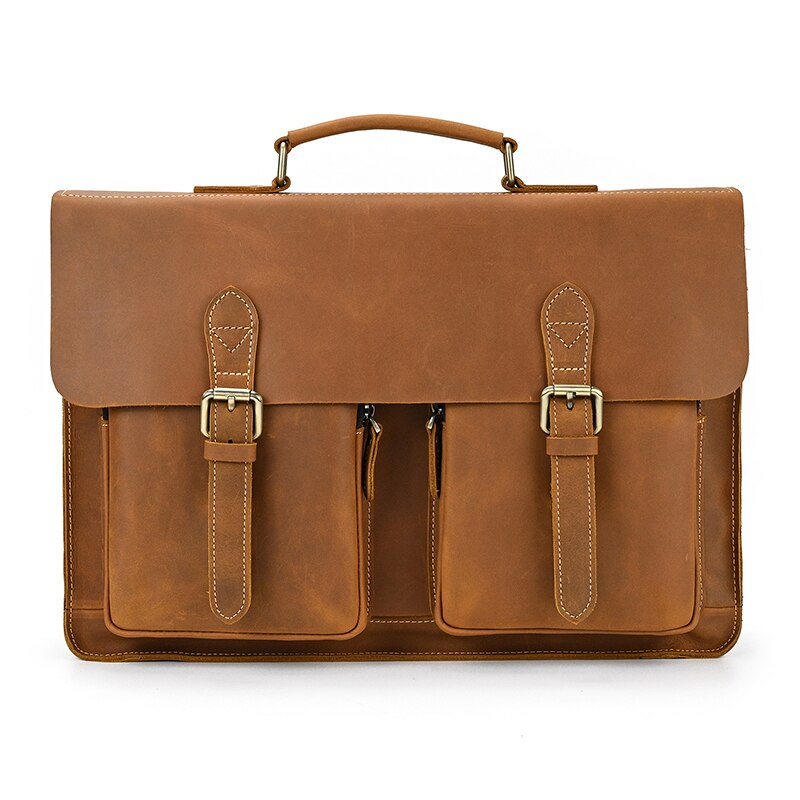 Luxury Fashion 100% Genuine Leather Men Briefcase Cow Leather Laptop Bag Vintage Shoulder Bag Real Cowhide Computer Bag 15.6"
