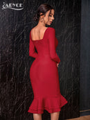 Adyce 2022 Neue Herbst Winter Frauen Aprikose Figurbetontes Verbandkleid Sexy Meerjungfrau Langarm Dame Club Promi Runway Partykleid