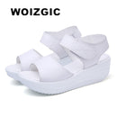 WOIZGIC Frauen Mutter Damen Weibliche Echtes Leder Schuhe Sandalen Frau Plattform Haken Schleife Casual Sommer Cool Beach AM-9018