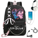 Disney Kawaii Stitch Bag Zipper USB Charging Mochila Capacity Backpack Women Kpop School Bags for Teenage Girls Students