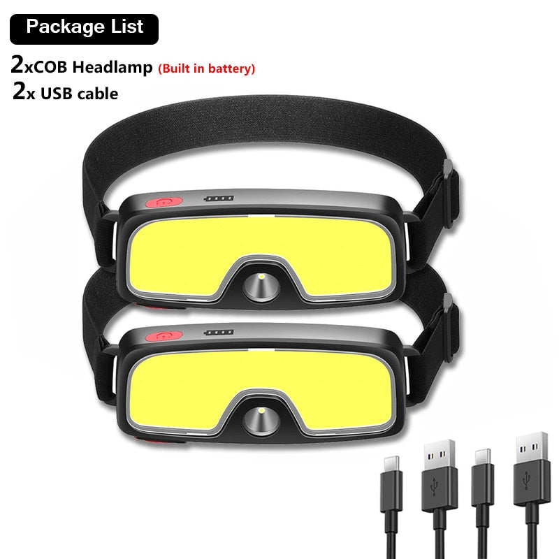 2021 Jahre neuer Stil Scheinwerfer tragbarer Mini-COB-LED-Scheinwerfer mit eingebauter Akku-Taschenlampe wiederaufladbare USB-Stirnlampen-Taschenlampe