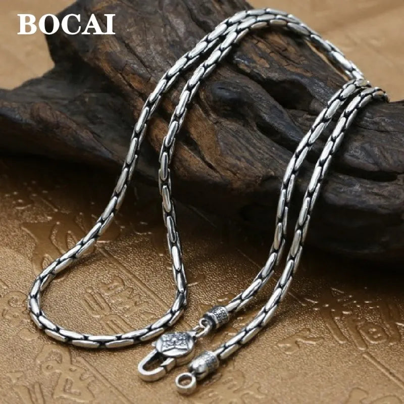 3MM New 100% Real S925 Pure Filver Fashion  Jewelry 2021 Trendy Bamboo Chain Men's Necklace