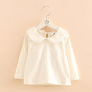 2022 primavera otoño 2-10 años de edad, ropa para bebés, camisetas básicas de manga larga de Color puro sólido con dibujos animados bonitos para niños y niñas