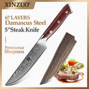 XINZUO 5&#39;&#39; Inch Steak Knife Damascus VG10 Steel Kitchen Knives High Quality Cutter Tools Utility Knife with Rosewood Handle