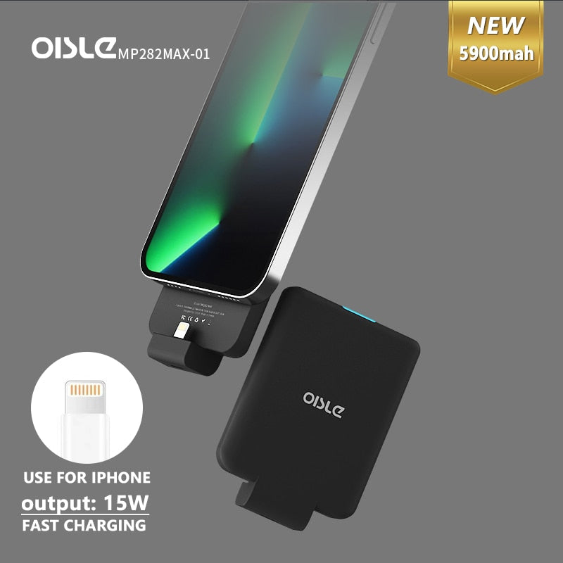 Mini batería de clip trasero OISLE para iPhone 12 11X7 8 6 Plus SE XS MAX XR SE2, funda de cargador de batería externa de respaldo delgado, banco de energía