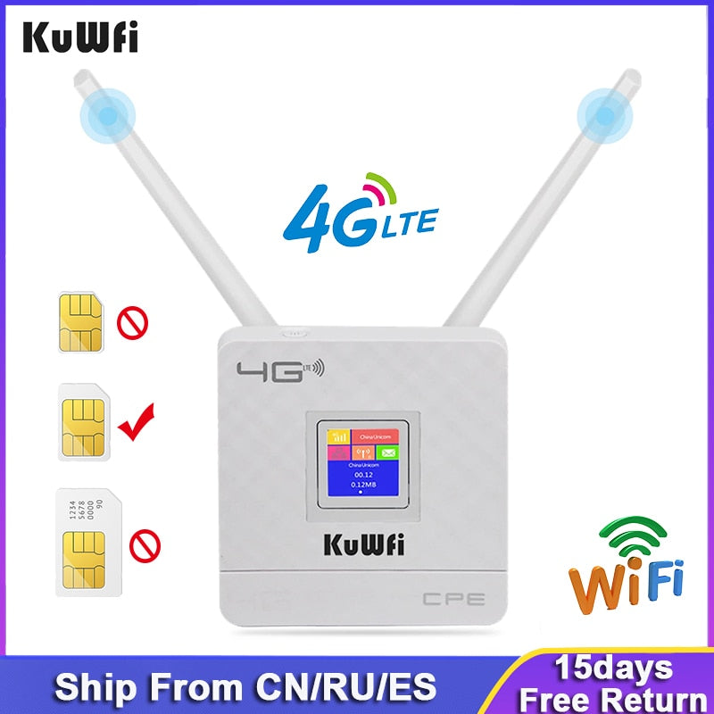 KuWfi 4G LTE CPE WLAN-Router CAT4 150Mbps Wireless Router Unlocked 4G LTE SIM WLAN-Router mit externer Antenne WAN/LAN RJ45