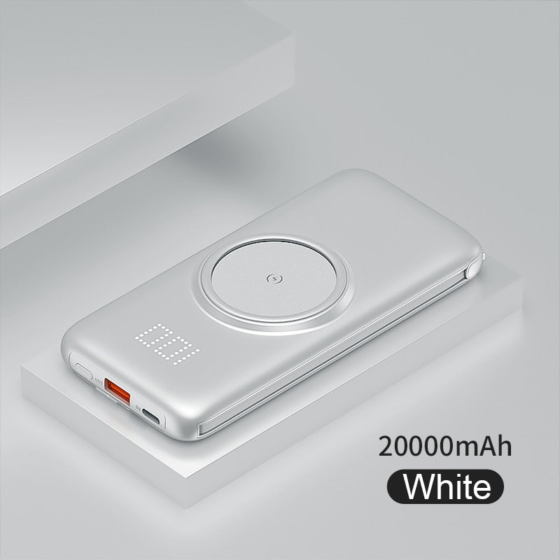 PINZHENG 20000 mAh Wireless Charger Power Bank Eingebaute 4 Kabel 10000 mAh Powerbank Tragbares externes Ladegerät für iPhone