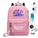 New Stranger Things Rucksack HELLFIRE Multifunktions-USB-Lade-Reise-Segeltuch-Studenten-Rucksack für Teenager Jungen Mädchen Schultasche